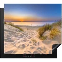 MuchoWow Herd-Abdeckplatte Düne - Sonnenuntergang - Horizont - Strand - Gras, Vinyl, (1 tlg), Ceranfeldabdeckung Küche, Herdabdeckplatte Einteilig, 60x52 cm