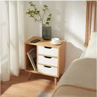 en.casa Nachttisch, »Bordkak« 55x48x30 cm 3 Schubladen 1 Fach Holzbeine Eicheoptik/Weiß
