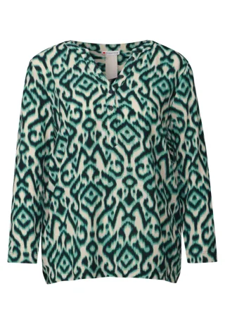 Street One - Print Shirt mit Knopfdetail grün - Gr. - 36