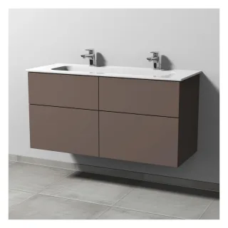 Sanipa 3way Keramik-Set Design Keramik-Doppelwaschtisch und Unterbau mit 4 Auszügen, Taupe-Matt SP4831T