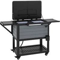 COSTWAY Trolley-Kühlbox, 91 l, Kühlwagen mit Ablagen, Rollen, Getränkehalter