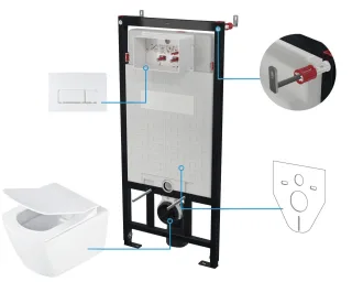 Neuesbad Serie 660 Wand-WC RIMLESS + WC-Sitz + Vorwandelement + CONTROL BUTTON SLIM Weiß NB1DECDZA6ZPW1