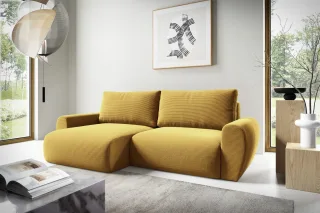 Ecksofa Schlafsofa GALAN Stoff Poso Honiggelb Ottomane Links