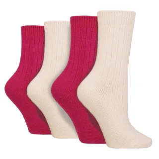 4er Pack Damen Kaschmir Stoppersocken | Atmungsaktive Gemütliche Rippensocken für das Bett