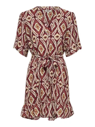 ONLY - ONLANTONIA MIKASI S/S SHORT DRESS WVN Brick Red - Gr. - XL