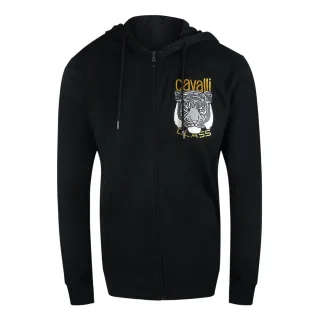 Cavalli Class - Schwarzer Kapuzenpullover Mit Reißverschluss Und Tiger-grafiklogo