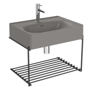 VitrA Equal Waschtisch-Set 66053 mit Waschtisch 60 cm, steingrau matt VC, mit Ablage Metall schwarz matt