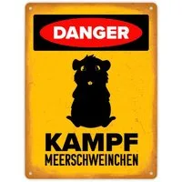 speecheese Metallschild Danger Kampf Meerschweinchen Metallschild XL in 21x28 cm mit