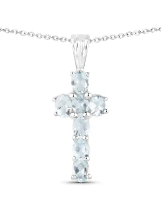 Vira Jewels Anhänger mit Kette 925-Sterling Silber rhodiniert Glänzend Aquamarine hellblau