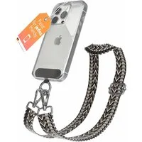 EAZY CASE Handykette Universal für alle Smartphones Boho/Wave/Leo Style, Universales Handyband mit Carabiner wechselbare Kordel Schwarz Silber