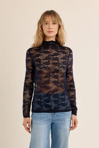 molly bracken - Langarmshirt aus Spitze blau - Gr. - XS
