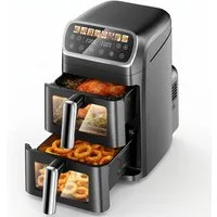 oyajia Heißluftfritteuse Heißluftfritteuse 2 Kammern, Airfryer 9L mit 8 voreingestellte Programme, LED Touch Farbdisplay, Sichtfenster, Unabhängige Temperaturregelung, 2800,00 W, Antihaft-Metallkörbe,4.5L+4.5L,fettarmes gesundes Kochen
