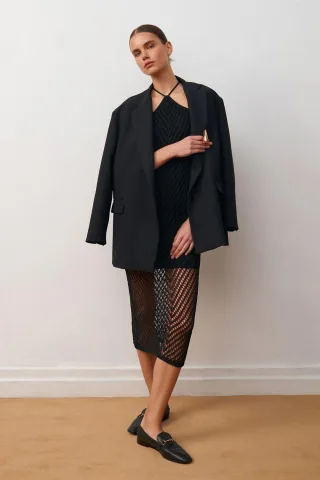 Texturiertes Halter-Midi-Kleid mit Ausschnitten