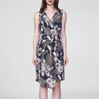 Mittellanges Kleid mit überkreuzten Herzen und Federmuster