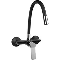 Aqualine Küchenarmatur SINTRA Wandarmatur 3/4“ mit flexibler Auslauf, Schwarz/Chrom Aqualine-SX013-70-SET