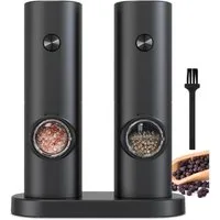 TUWENA Salz-/Pfeffermühle Elektrische Salz und Pfeffermühlen 2er Set, Batteriebetrieb mit Basis, (2 Stück), Grobheit Verstellbar, Automatisch Mahlen, LED-Licht für Küche und BBQ