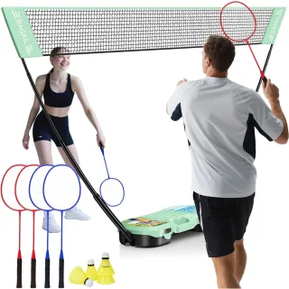 Bominfit Portable Badminton Net Set - Storage Case - Free Standing Base - Quick Setup - Simple Badminton Net with 4 Rack