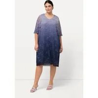 Ulla Popken Cocktailkleid Midikleid plissierte Spitze V-Ausschnitt Halbarm