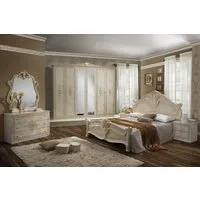 Interdesign24 Schlafzimmer-Set Alba, (6-Teilig, im kunstvoll verzierten Barock Stil), in Hochglanz Beige/Gold