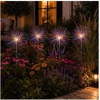 pedete LED Solarleuchte LED Solar Gartendeko 4 Stück Solarlampen Garten 80 LED Feuerwerk, LED fest integriert, gartendeko, solarlampen für außen, Warmweiß, Bunt, Leuchtmittel, Wetterfest Pusteblume Solarlampen 8 Modi mit Erdspieß 4 Stück