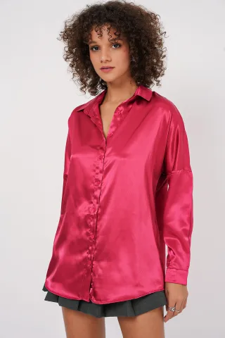 Übergrößen Satin Hemd mit Knopfleiste