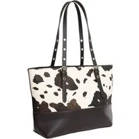 Justified Bags Shopper Kuh Damen Handtasche „Skog“ kein Echtfell, groß mit Reißverschluss