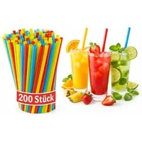 Lauroo Trinkhalme Trinkhalme Strohhalme Jumbo 24 cm Ø 8 mm Bunt, (200-tlg., 200 Stück), MEHRWEG STROHHALME – WIEDERVERWENDBAR