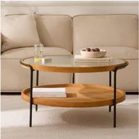 Cagnolier Couchtisch Rund 2-Tier Wohnzimmertisch mit Stauraum (1-St), Runder Tisch aus Holz mit Glas & Metallgestell, Ø76x45cm