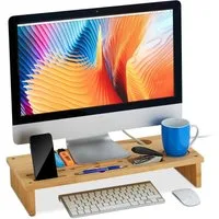 relaxdays Monitor-Halterung Monitorständer Bambus
