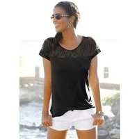 LASCANA Strandshirt mit Spitzeneinsatz, T-Shirt, Kurzarmshirt, feminin-modisch