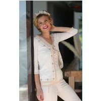 Passioni Cardigan Twin-Set mit dezenten Strass Details und hellrosafarbenem Besatz