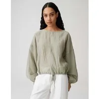 OPUS Shirtbluse Filla mit Tunnelzug am Saum elastisches Gummi am Ärmelsaum, leichte Transparenz, glatter Griff