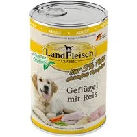 LANDFLEISCH Classic Geflügel mit Reis 400 g - 6 Stück, Nassfutter für: Hund