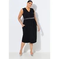 Ulla Popken Maxikleid Midikleid Stickerei Wickeloptik V-Ausschnitt