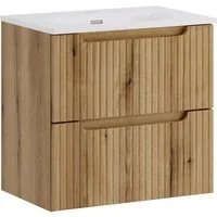 Lomadox Waschtisch NEWPORT-56-EVOKE, 60 cm breit, Eiche mit gerillter Front, 2 Schubladen