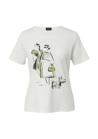 s.Oliver BLACK LABEL - T-Shirt aus Interlockjersey mit Schmucksteinen weiß - Gr. - 36