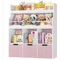 HOMECHO Spielzeugtruhe Kinderregal mit 5 Fächern und Rollschubladen, Weiß Kinderbücherregal für Schlafzimmer Kinderzimmer 110x100x30cm