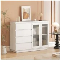 HOMCOM Sideboard Beistellschrank mit 4 Schubladen, 2 Türen (Aufbewahrungsschrank, 1 St., Küchenschrank), mit verstellbarem Einlegeboden, Weiß