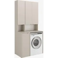 Platan Room Badezimmer-Set Waschmaschinenschrank 65 cm breit und Hochschrank 33 cm breit, Badschrank Aufbewahrungsschrank für Bad, Hoch Schrank Schmal