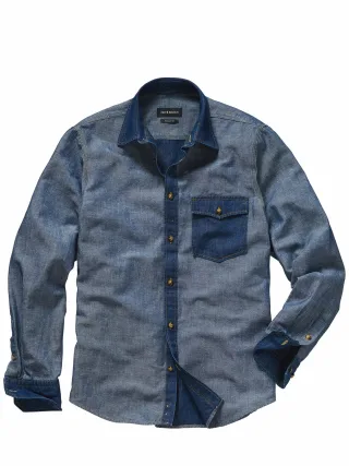 Mey & Edlich Herren Paradox-Hemd Blau 65 % Baumwolle, 35 % Leinen