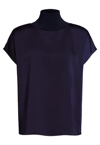 Marc Aurel - Satin-Top mit Strickbündchen navy - Gr. - 40