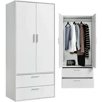 mokebo Kleiderschrank Der Kleiderheld (80x180x51 cm, 2-türig & 2 Schubladen) Made in Germany, Garderobenschrank, Schlafzimmerschrank in Weiß