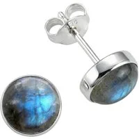 mantraroma Paar Ohrstecker SAMA rund medium aus 925 Silber mit Labradorit (Paar, Paar Ohrringe mit Schmuckbeutel), 925 Sterling Silber Ohrringe für Damen