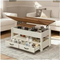 VASAGLE Couchtisch höhenverstellbar, Wohnzimmertisch, viel Stauraum, rechteckig (Doppel-Hebemechanismus, inkl. Zubehörpaket & Anleitung), Multifunktion, aufklappbar, Schubladen Landhausstil