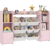 AIYAPLAY Kinderregal mit 8 herausnehmbaren Boxen, 4 offenen Fächern, 2 Schränkfach, Kinderregal 1-tlg., für Kinderzimmer, Spielzimmer, Wohnzimmer, 140 x 30 x 90 cm, Rosa