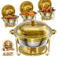 Warmounts Speisenwärmer 6,2L Buffetwärmer Edelstahl Rund Gold, (4-tlg., 6,5QT Buffet Warmhalter Set), mit Deckelhalter für Catering, Hochzeit, Party, Spülmaschinengeeignet
