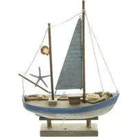 Dekoleidenschaft LED-Dekofigur "Segelschiff" Deko aus Holz im Shabby Look, Dekofigur, Boot, Segelboot, 48 cm hoch, maritime Leuchtdeko, Holzboot, Holzschiff, Dekoschiff