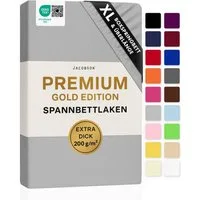 Jacobson Spannbettlaken PREMIUM für hohe Matratzen, Boxspringbett & Überlänge - 200 g/m², Stoffgewicht - straffer Sitz für maximalen Halt