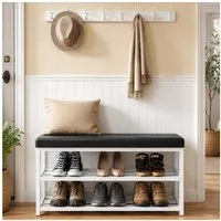 oyajia Schuhbank Schuhregal offener Schuhschrank mit 2 Böden Bank, 90x30x45cm, Schuhregal mit Sitzbank für Flur, Wohnzimmer und Schlafzimmer