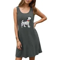 PYLIKE Sleepshirt Damen ärmelloses Nachthemd mit Mops Print – Rundhals Tanktop Geeignet für Zuhause und Freizeit